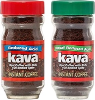 Kava Low Acid Instant Coffee Lover Bundle Set, 4 Ounce Glass Jar of Each, Regular &amp; Decaf