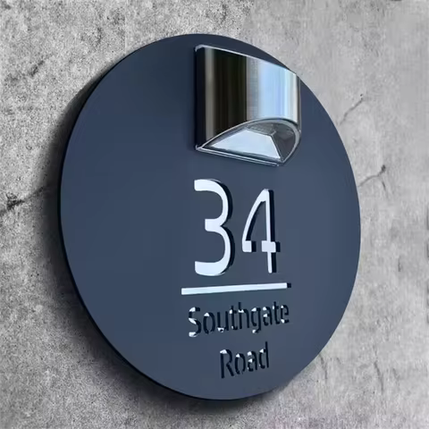 9.84inch Personalized Premium Solar House Sign LED Modern Door Number Plaque Contemporary Matte Blac