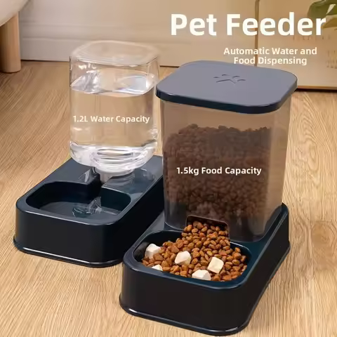 X1.2L/1.5L Pet Automatic Feeder Plastic Large Capacity Cat Dog Water Dispenser Feeder Set 3 Colors 2