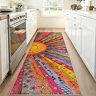 Likiyol Sun Runner Rug Non Slip 2x7'3 Inspirational Kitchen Runner Rug, Soft Faux Wool Runners for H