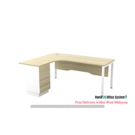 L Shape Office Table With 4D Pedestal + U Metal Leg (5 X 5 and 6 X 5 Feet) - Home And Office System 