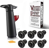 Wine Saver Pump with 6 Vacuum Stoppers，Wine Pump and Wine Vacuum Stopper are Black，Reusable Bottle Sealer Keeps Wine Fresh, Ideal Wine Accessories Gift