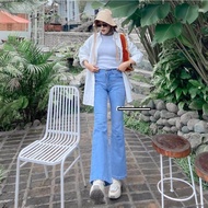 Highwaist jeans cutbray wanita loose
