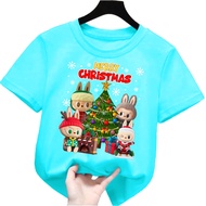 kaos anak perempuan/laki laki gambar merry christmas labubu monster natal 1-12tahun lengan pendek k.
