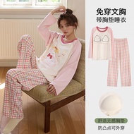 Long-Sleeved Cartoon Cup Pajamas Set with Chest Pad