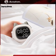 BUR_ Bluetooth-compatible Speaker LED Digital Display Timing Night Light Portable Cute Cartoon Cat Wireless Loudspeaker Alarm Clock for Home