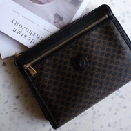 Celine Vintage 1980s 思琳 經典黑Macadam凱旋老花 盾牌信封手拿包 / 化妝包