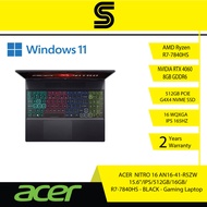 ACER NITRO 16 AN16-41-R5ZW - Gaming Laptop (16 Inch WQXGA IPS 165Hz/Ryzen 7 7840HS/16GB DDR5/512GB SSD/NVIDIA GeForce RTX 4060/Win 11)