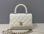芯片Chanel  coco handle mini 荔枝紋牛皮白金包