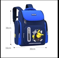 Tas Ransel Anak Laki-Laki Waterproof Motif Pokémon Go dengan Tas Saku - Warna Navy dan Yellow