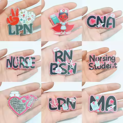 1PC Glitter Acrylic LPN CNA MA RN BSN Charm Nurse Nursing Student Heart Pendant Fit DIY ID Card Badg