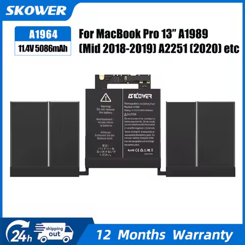 SKOWER A1964 Laptop Battery For MacBook Pro 13 Inch A1989 (Mid 2018 2019) A2251 (2020) EMC 3214 3358