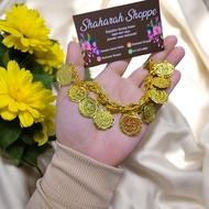 Gelang tangan sauh gantung syiling dinar 10 biji tulisan arab emas indonesia ori sadur