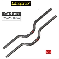 Lp-Litepro Carbon Fiber 412 SP8 Handlebar Folding Bike MTB Mountain Bike Dimodifikasi M-Handlebar FNHON DAHON Road Bike Carbon Fiber Lightweight Black 25.4mm x 580mm Bagian Sepeda