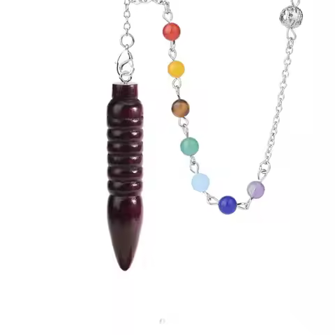 Portable Wooden Natural Wooden Pendulum Healing Amulet Reiki Pendulum Pendant with Chain Dowsing Rou