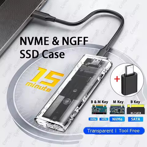 M.2 External SSD Case M.2 SSD Nvme Enclosure NGFF SATA SSD Case USB Type C 5/10Gbps M2 SSD Transpare
