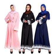 Live 2019 Autumn/Winter Muslim Middle Eastern Malay cardigan lace stitching horn long-sleeved dress