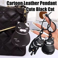 1/2/4Pcs Leather Black Cat Pendant - Couple Keychains - Kawaii Cartoon Pendants - Creative Keyring -