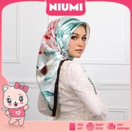 Ready Stock NIUMI NC9109 Premium Tudung Bawal Satin Silk Bidang 45 Muslimah Corak Printed Square Hij
