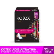 KOTEX Luxe Ultrathin Overnight Napkin with Wings, 32cm Thick, 8 Pads, women's hygiene, personal care