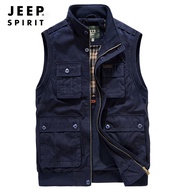 JEEP SPIRIT เสื้อกั๊กผู้ชายแบบเรโทรแจ็คเก็ตหลายกระเป๋าเสื้อกั๊กพักผ่อนกลางแจ้งปีนเขา