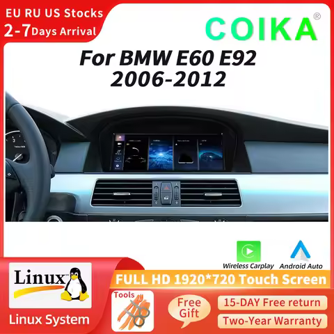Touch Screen Radio For BMW E60 E61 E62 E90 E91 E92 HD 1920*720 Carplay Android Auto Multimedia Playe