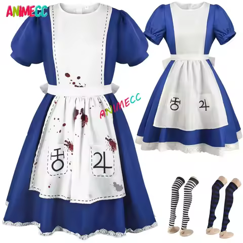 ANIMECC in Stock XS-3XL Alice Madness Returns Cosplay Game Alice Maid Dress Wig Necklace Halloween P