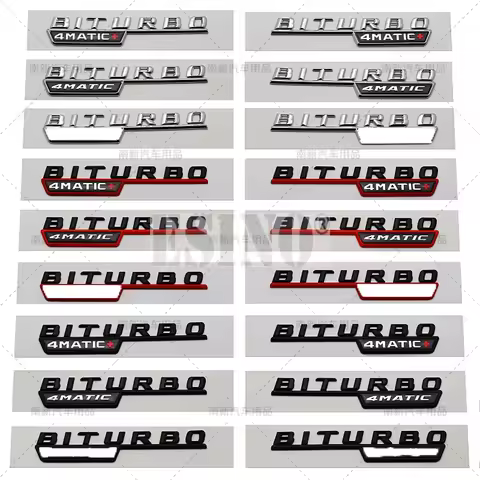 2 x New 3D Biturbo 4Matic 4Matic+ Car Trunk ABS Emblem Rear Tailgate Fender Adhesive Badge for Merce