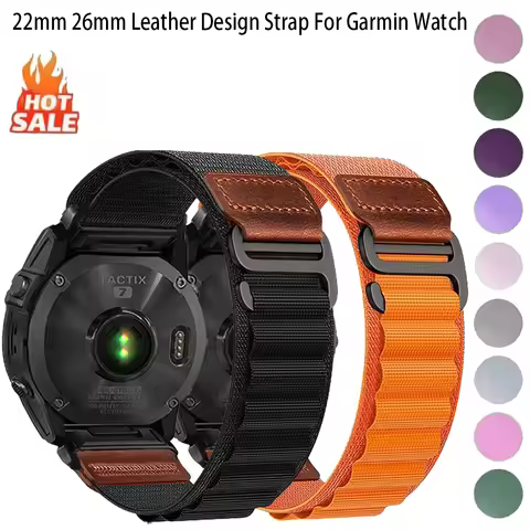 22 26 MM Leather Design Alpine Loop Strap For Garmin Fenix 8 7 7X 6 6X Pro Enduro 1 2 3 Tactix AMOLE