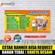 Cetak SPANDUK TOKO / SEPANDUK TOKO SEMBAKO KLONTONG /  SEPANDUK DAGANG  / BANNER jualan  / BANER kon