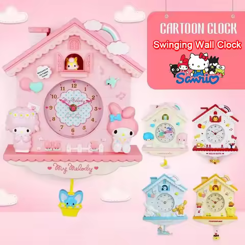 Sanrio Hello Kitty Quartz Wall Clock Cinnamoroll Melody Mute Wall Hanging Swing Clock Bedroom Office