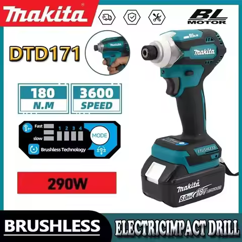 Makita DTD171 Brushless Electric Drill Driver Compact Rechargeable Screwdriver Blue Home Improvement