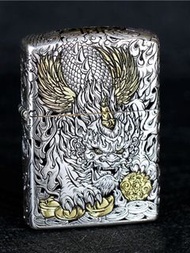 Zippo「招財貔貅」防風煤油黃銅盔甲加厚雕刻打火機節日禮物戶外用品