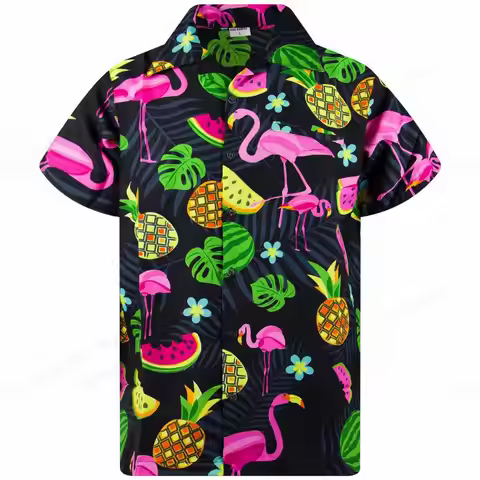 Flamingo Hawaiian Shirts Beach Summer Men's Shirt Tropic Leaf 3D Print Men Women Fashion Blouse Shor