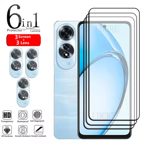 6-in-1 For OPPO A60 Glass For OPPO A60 Tempered Glass 9H HD Protective Full Cover Glue Screen Protec