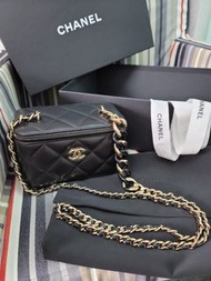 Chanel 黑色羊皮菱格紋粗鏈長盒子鏈條包