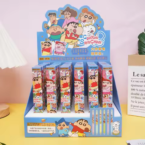 6pcs Crayon Shin Chan Press Gel Pens Blind Box 0.5mm Balck Signature Pen kawaii Stationery Anime Sch