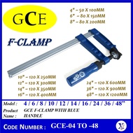 GCE 4" - 48" HEAVY DUTY F CLAMP WITH BLUE WOOD HANDLE | F SLIDING BAR CLIP F-CLAMP