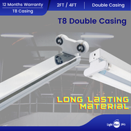 LED T8 Casing Double Casing 2FT 4FT Double Fitting Fluorescent Light Tube Lampu Kalimantang Lampu Pa