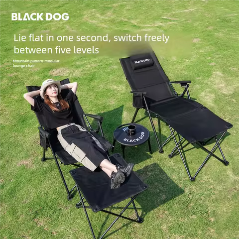 BLACKDOG Modular Camping Lounge Chair 5 Adjustable Folding Recliner Chair Detachable Footrest Outdoo