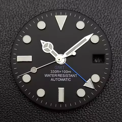 28.5mm Diameter GMT Single Calendar Watch Blue-green luminous Dials for NH34 N H35 Movement Accessor