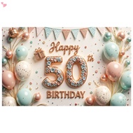 180×110cm /70.8 x 43.3inch Happy 50th Birthday Backdrop Banner, Rose Gold Mint Pink 50th Birthday Pa