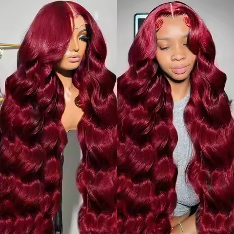 Burgundy Colored 13x4 HD Body Wave Lace Front Wig Human Hair 99J Red 13x6 Full Lace Frontal Wig 200 