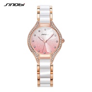 SINOBI Women Watches Rhinstone 30 MM Rose Gold Dial White Strap Montres Femme Japanese Quartz Movement Luxury Relogio Feminino SYUE