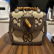 22弄 近全新 GUCCI Bamboo 1947 大標誌 大logo 竹節手提包 兩用 竹節 小包 側背包 斜背包