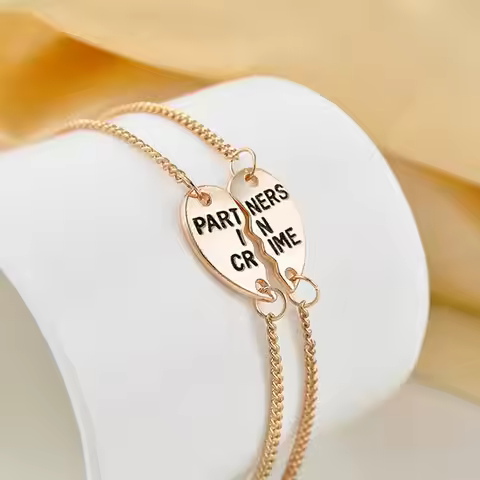 Best Friends Forever Partners In Crime Valentine Split Heart Pendant Bracelets & Bangles Set 1Pair