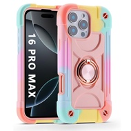 For iPhone 16E 16 15 14 Plus 13 12 Mini 11 Pro Max Case with 360°Rotating Ring Stand,PC+Silicone Hea