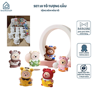 Sét 10 Tượng Tô Thạch Cao Gấu Mini Đeo Túi Nhân Vật Hoạt Hình Tặng Kèm Màu Và Cọ - Hàng Chính Hãng M