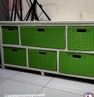 Lemari Rotan Sintetis Laci 6 Tengah Panjang Model Jasmien Rak Buku Susun Meja Tv Rotan Lemari Plasti