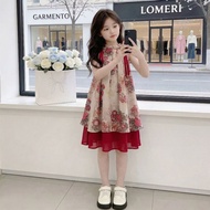 Girls Summer 2026 New Style Chinese Style Sleeveless Dress Fashion Ancient Style Printed Western Sty